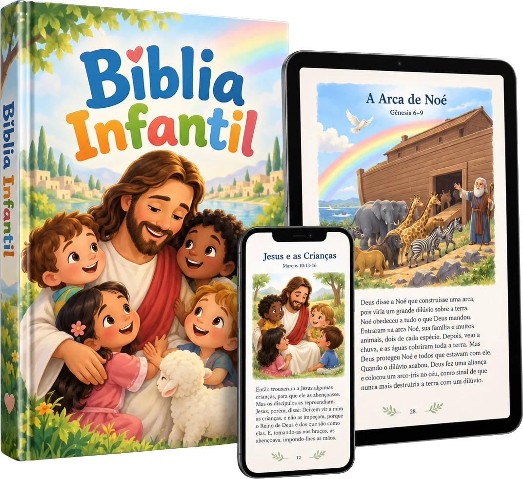 Bíblia Infantil Ilustrada — livro, tablet e celular